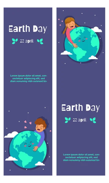 Set Von Vektorkarten Für Den Tag Der Erde Gehen Sie — Stockvektor