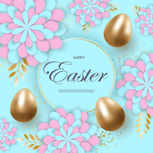 Easter Eggs Blue Background Happy Easter Greeting Web Banner Promotion — Stock Vector