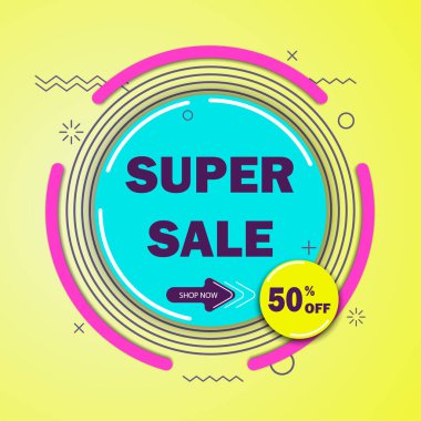Süper satış afişi. Vektör illüstrasyonu. İndirimli etiketler vektör rozetleri şablonu