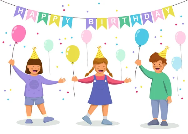 Feliz Aniversário Ilustração Com Menino Feliz Segurando Vetor —  Vetores de Stock