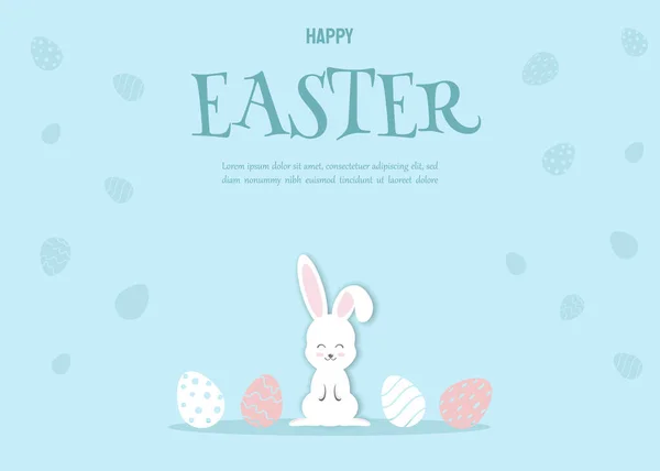 Easter Blue Card Paper Bunny Easter Illustration Cartoon Style Shadow — Stock Vector