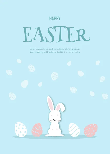 Easter Blue Card Paper Bunny Easter Illustration Cartoon Style Shadow — Stock Vector