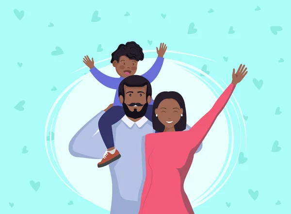Afroamerikanische Schwarze Familie Lässiger Kleidung Vektor Cartoon Flache Illustration Glückliche — Stockvektor