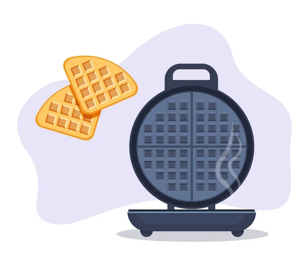 Geopende Electronic Waffle Maker Monstermodel Voor Keukenapparatuur Vector Illustratie Geïsoleerd — Stockvector