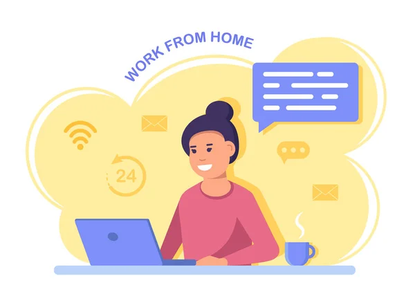 Bekerja Dari Rumah Freelance Business Wanita Mejanya Bekerja Pada Komputer - Stok Vektor