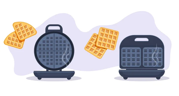 Elektronik Waffle Makinesi Açıldı Mutfak Aletleri Için Örnek Model Vektör — Stok Vektör