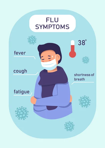 Infographie Plate Plupart Des Symptômes Communs Grippe Vecteur — Image vectorielle