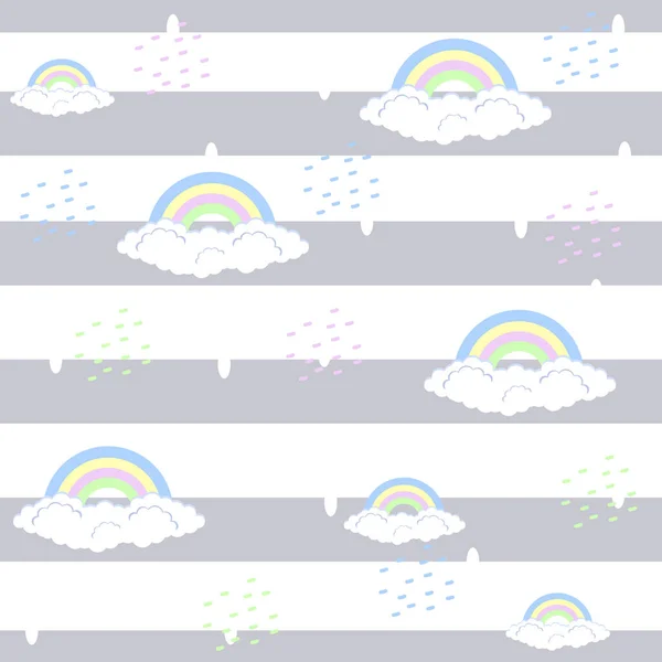 Vzor s roztomilými mraky a duhou. — Stockový vektor