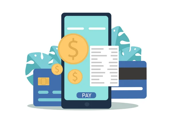 Internet-Banking bezahlt Rechnungen online mit dem Handy — Stockvektor