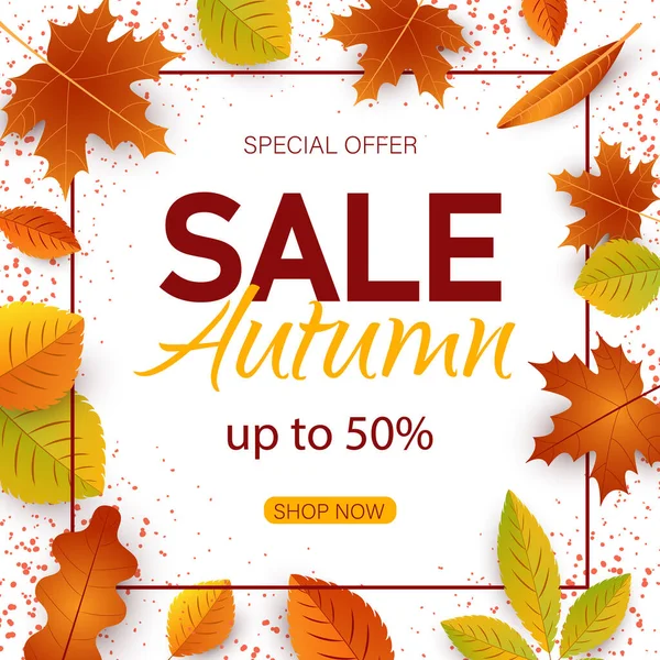 Banner de vendas com folhas de outono — Vetor de Stock
