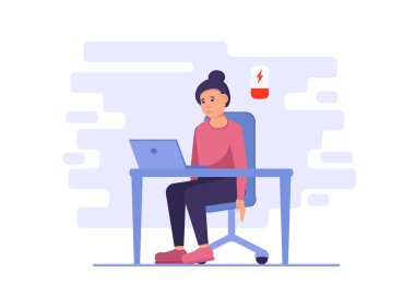 Evde çalış. Serbest çalışan kadın kötü durumda, yorgun. Düz bir şekilde vektör illüstrasyonu