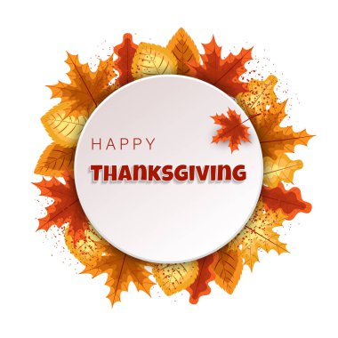 Mutlu Şükran Günü Typographic Animasyon Tasarım Şablonu. Arka plan dallarla ve akçaağaç yapraklarıyla dolu. Mutlu Şükran Günü bayrağı.