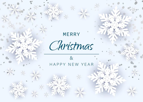 Joyeux Noël Joyeux Nouvel Flocons Neige Sur Fond Blanc Carte — Image vectorielle