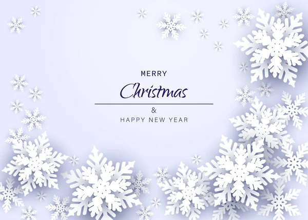 Joyeux Noël Joyeux Nouvel Flocons Neige Sur Fond Bleu Carte — Image vectorielle