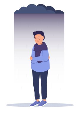 Bunalımlı üzgün çocuk. Depresyondaki genç. Mutsuz üzgün adam. Yaratıcı vektör illüstrasyonu.