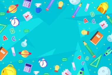 Okul satışı afişi, poster, düz tasarım renkli, vektör