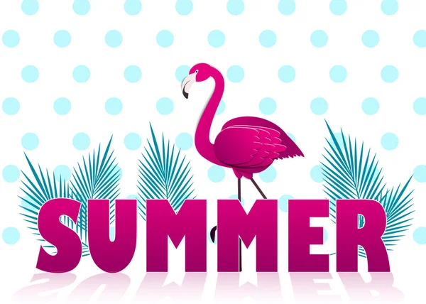 Hello Summer Poster with flamingo and banana leaves. Vector illustration — Stock Vector