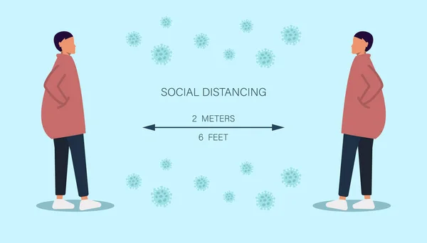 표시를 유지하 바이러스가 유행하고 자신을 보호하는 거리를 유지하 일러스트 — 스톡 벡터