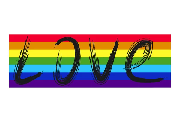 Cinta Adalah Tulisan Tangan Yang Ditulis Pada Spektrum Pelangi Bendera - Stok Vektor