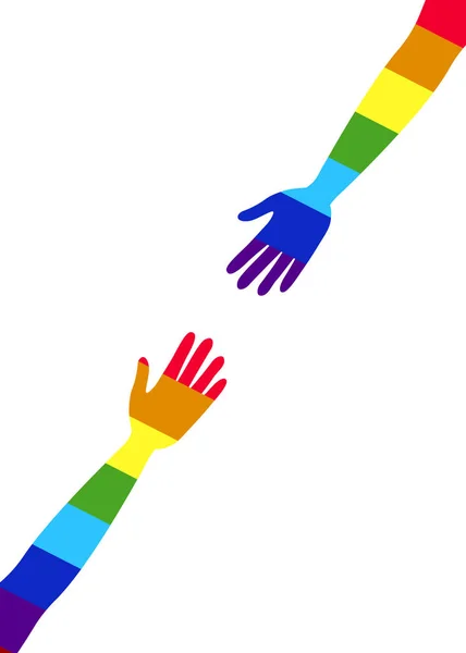 Ilustracja Tęczowe Kolorowe Ręce Uścisk Dłoni Ręki Aby Pokazać Wsparcie — Wektor stockowy