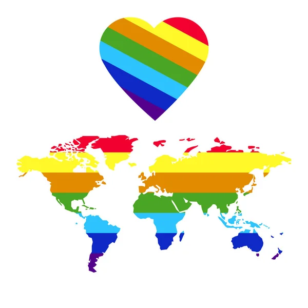 Tęczowa Flaga Ustawiona Gejowskie Lesbijskie Symbole Dumy Mapa Serce Nowoczesny — Wektor stockowy