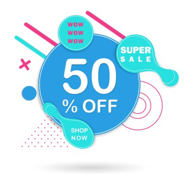 Özel Teklif 50 Off Round Sticker. Vektör satışı afişi