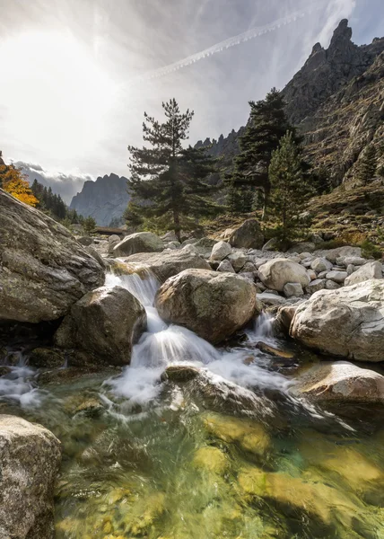 Vattenfall i bergen i Restonica dal i Korsika — Stockfoto