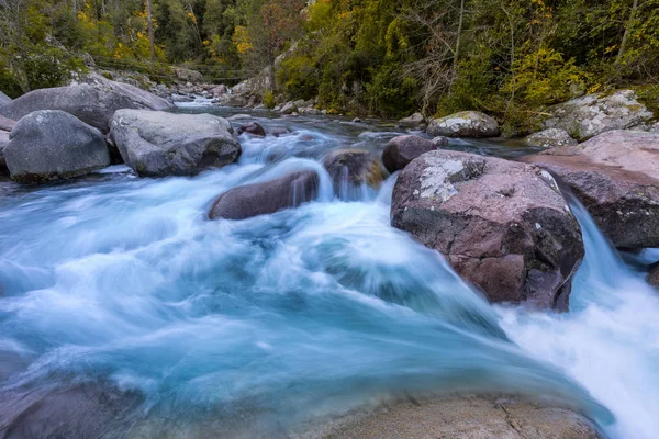 Slow shutter photo of Figarella river at Bonifatu in Corsica — Stock Photo, Image