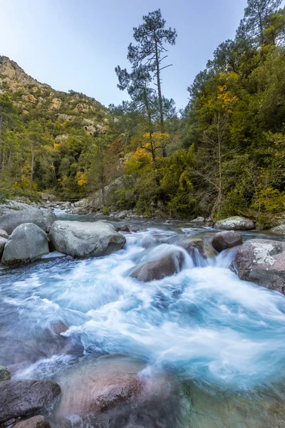 Slow shutter photo of Figarella river at Bonifatu in Corsica — Stock Photo, Image