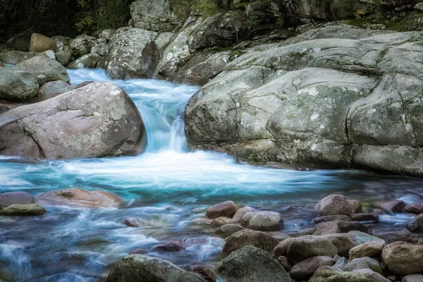 Slow shutter photo of Figarella river at Bonifatu in Corsica — Stock Photo, Image