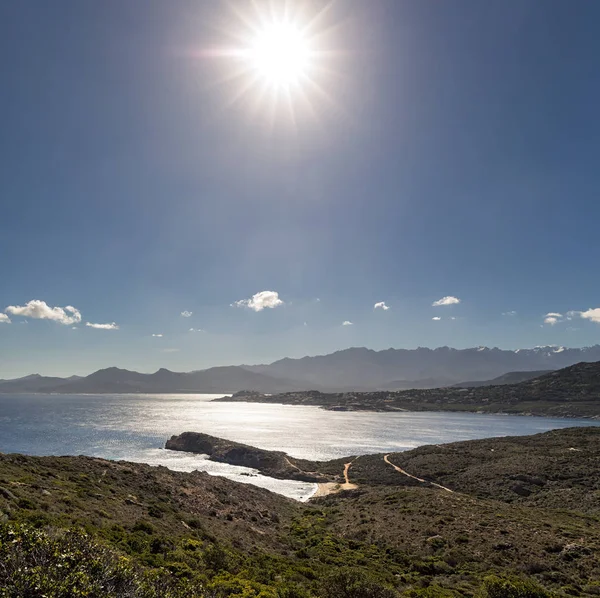 View of Calvi citadel and mountains from Revellata in Corsica — Stock Photo, Image