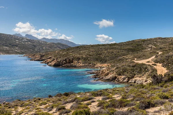 Costa rocosa y vía costera en Revellata en Córcega — Foto de Stock