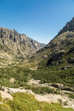 Dağlar Restonica Vadisi Corsica'deki / daki her iki tarafında