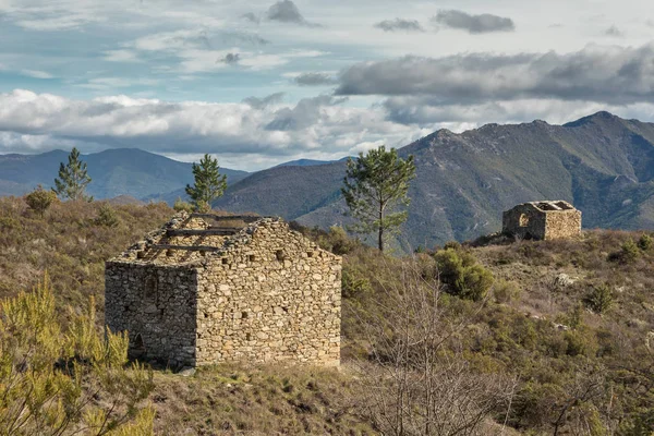 Due edifici in pietra abbandonati nelle montagne vicino a Venaco in Corsica — Foto Stock