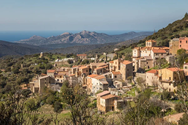 Villaggio di Novella nella regione della Balagna in Corsica — Foto Stock