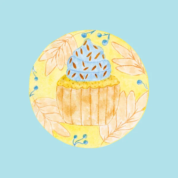 Acquerello Cupcake Desing Adesivo Con Logo — Foto Stock