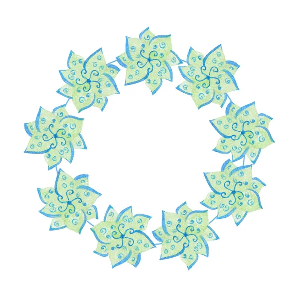 Composición Floral Acuarela Azul Con Tono Verdes Hermosas Flores Primavera —  Fotos de Stock