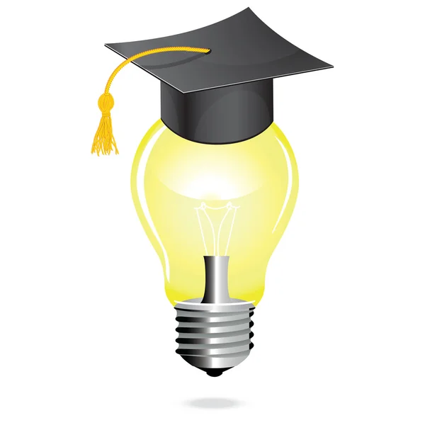 Idea and education concept icon light bulb vector student hat — Stock Vector