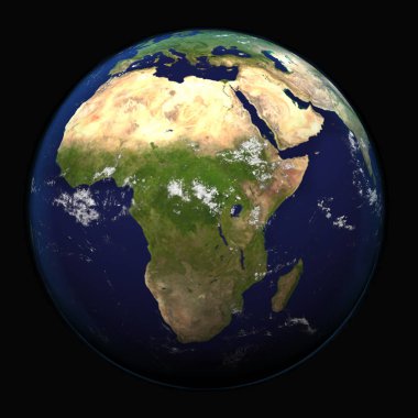 Dünya'dan Afrika 3d gösterilen alan illüstrasyon render. Diğer yönler mevcut.