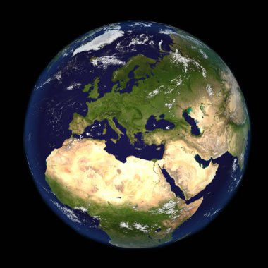 Dünya'dan Avrupa ve Afrika 3d gösterilen alan illüstrasyon render. Diğer yönler mevcut.