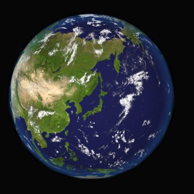 Japonya merkezli dünya üzerindeki görünümü 3d görüntü 