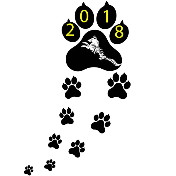 ペットの犬のシンボルの足跡。子犬動物犬の旧正月の。ベクトル図 — ストックベクタ