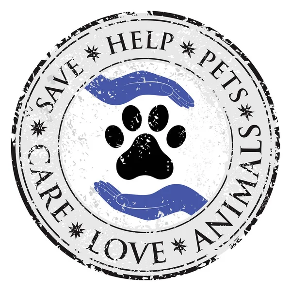 Patte de chien main amour signe icône. Animaux symbole texturé bouton web. Poteau vectoriel Grunge. Encerclez la bannière ou l'étiquette. Protégez le symbole de votre chien ou chat . — Image vectorielle