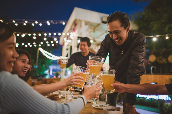 Group Of Friends celebrating the festival and Enjoying Evening Drinks