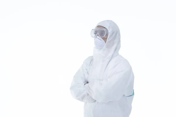 Dottore Con Indumenti Protettivi Sfondo Bianco — Foto Stock