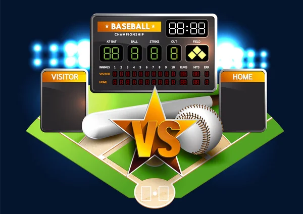 Baseball Diamant Und Baseball Anzeigetafel Schlacht Vektorillustration Eps10 — Stockvektor