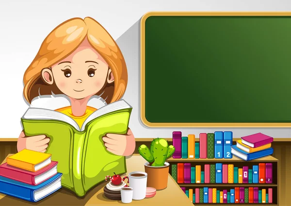 Gyermek Olvasás Könyvek Osztályteremben Vektor Illusztráció Eps10 — Stock Vector