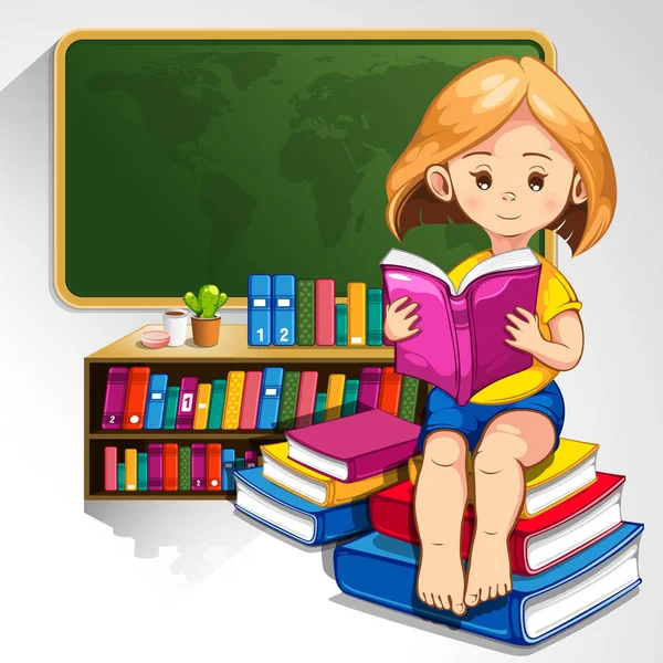 Gyermek Olvasás Könyvek Osztályteremben Vektor Illusztráció Eps10 — Stock Vector