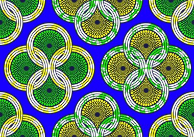 Afrika modası canlı renklerle kusursuz desen süslemesi, resim sanatı ve kumaş baskısı, atkı, şal, halı, fular, mendil, vektör illüstrasyon dosyası Eps10. 