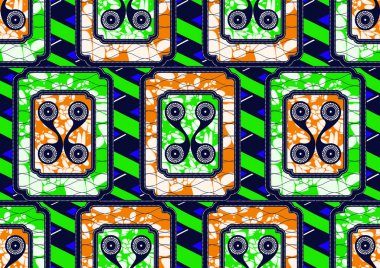 Afrika modası canlı renklerle kusursuz desen süslemesi, resim sanatı ve kumaş baskısı, atkı, şal, halı, fular, mendil, vektör illüstrasyon dosyası Eps10. 